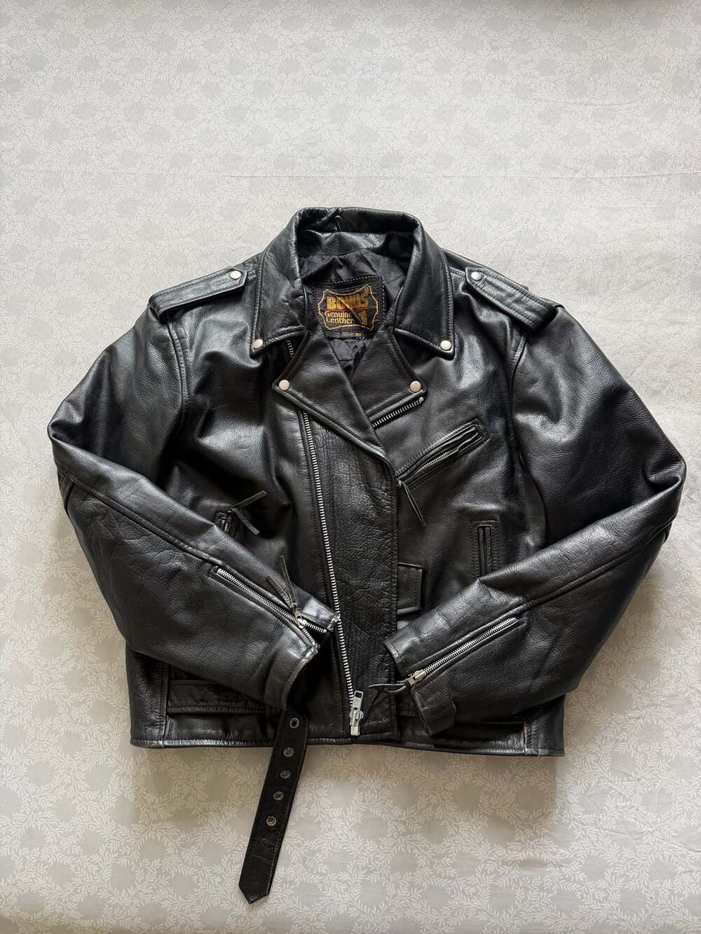 Vintage 80s Bonus Heavy Genuine Leather Motorcycle Biker Jacket Men's Size 50 XL